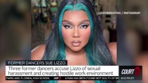 Lizzo with blue hair.