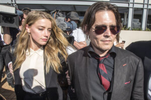 Johnny Depp and his then wife Amber Heard leave The Southport Court in Southport