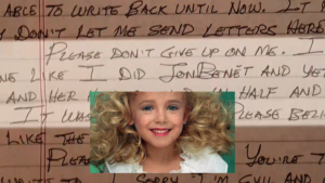 handwritten letter with overlaid photo of young girl with curly blonde hair