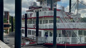 The Harriott II riverboat sits docked in Montgomery,