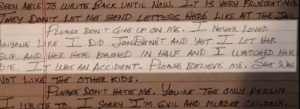 an excerpt from a handwritten letter referencing JonBenét Ramsey