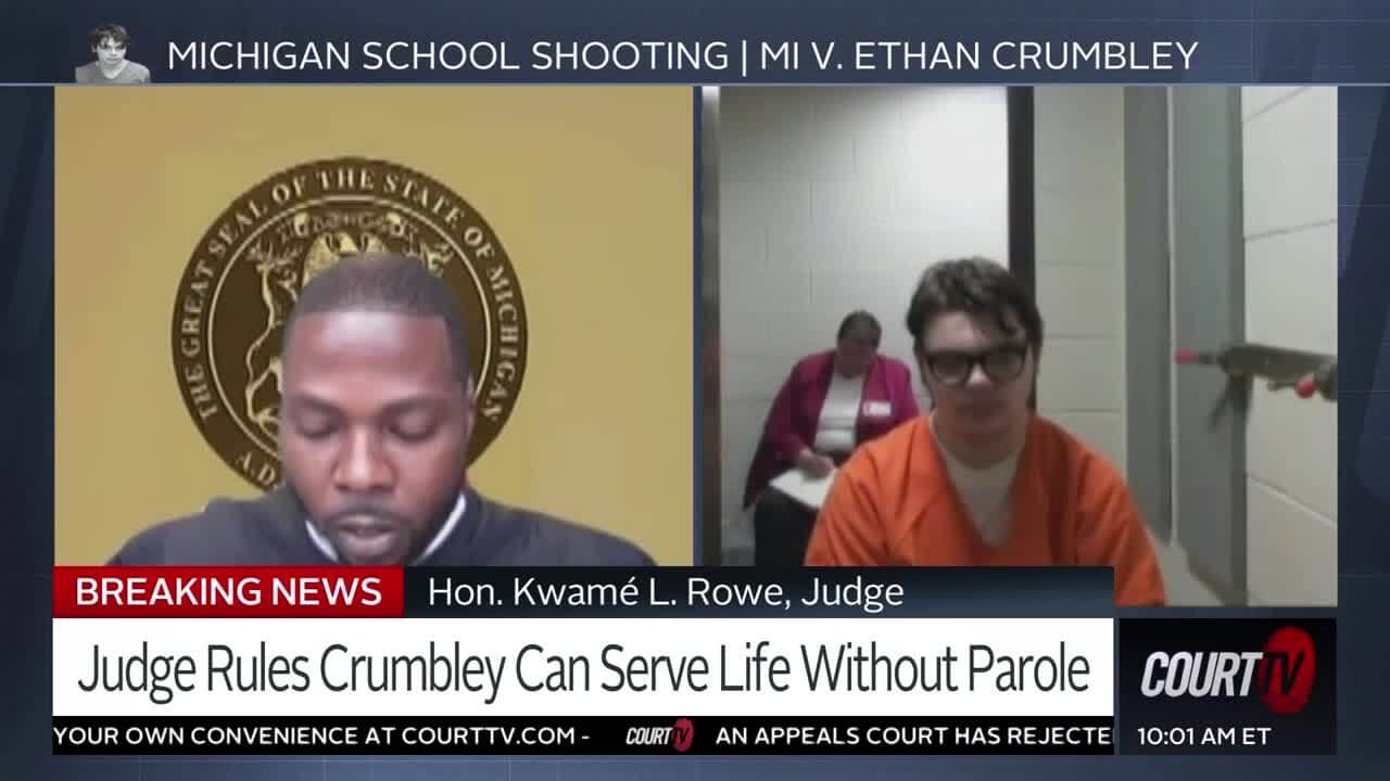 split screen showing judge and ethan crumbley