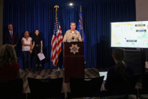 Las Vegas police Lt. Jason Johansson speaks during a news conference