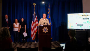 Las Vegas police Lt. Jason Johansson speaks during a news conference