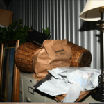 brown evidence bag on top of a filing cabinet in a storage locker