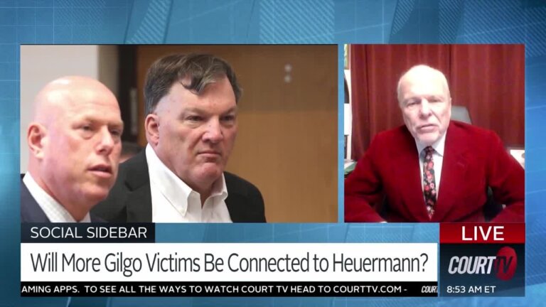 split screen showing Rex Heuermann and his attorney on the left and attorney John Ray on the right