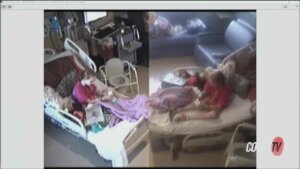 stills from surveillance videos show a girl in a hospital bed