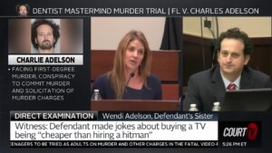 Wendi Adelson testifies about hitman joke her brother made.