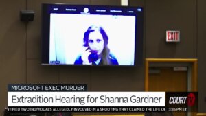 Shanna Gardner remotely attends extradition hearing.