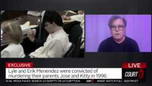 split screen shows lyle menendez on left and rosie o'donnell on right