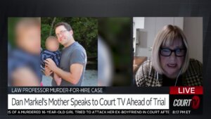 split screen showing dan markel and his mother