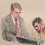 courtroom sketch of 2 men