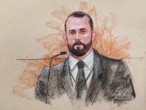 courtroom sketch of man testifying