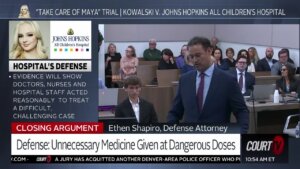 Hospital attorney Ethan Shapiro delivers closings in Kowlski trial.