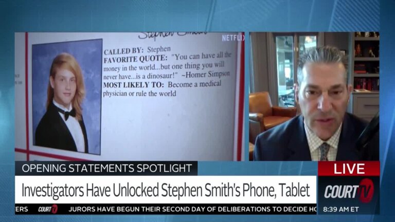 split screen showing photo of Stephen Smith's yearbook page and Eric Bland