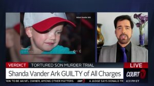 Splitscreen of a baby picture of Vander Ark's son and Court TV guest legal analyst Philip Dube.