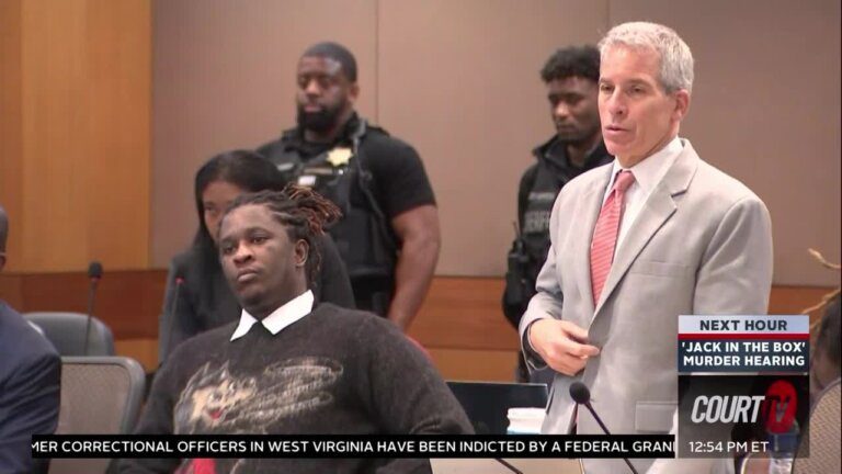Young Thug wears a wolf sweater in court.