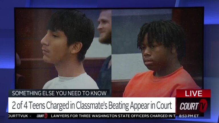 split screen of teens in court