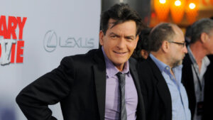 Charlie Sheen smiles at a red carpet event