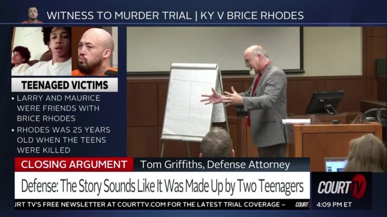 Brice Rhodes' defense attorney Tom Griffiths' delivers his closings.