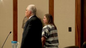 Jodi Hildebrandt stands in court