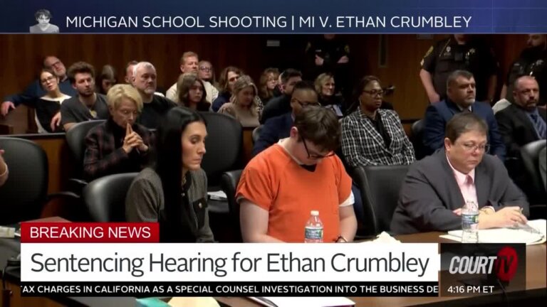 Ethan Crumbley sits in court during sentencing