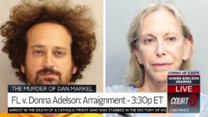 Splitscreen of Charlie and Donna Adelson mug shots.