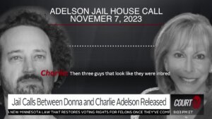 photos of charlie and donna adelson on a graphic with text and waveform