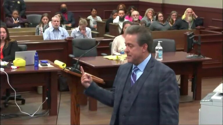 Matt Tucker delivers an opening statement to the jury