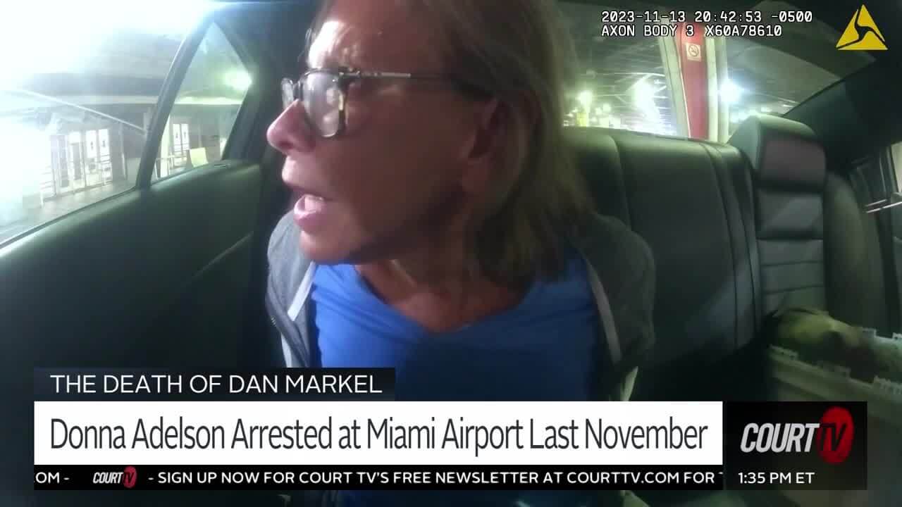 Donna Adelson sits in squad car after arrest.