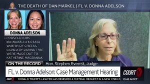 Donna Adelson appears in court via Zoom at her case management hearing.