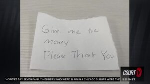 Bank robber's polite note.
