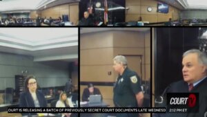 split screen of zoom court hearing with judge, attorneys