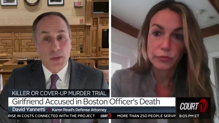 splitscreen of Karen Read and her attorney