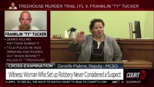 Deputy Danielle Malone is cross-examined in the Treehouse Murder Trial.