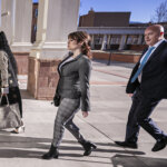 Hannah Gutierrez arrives at the First Judicial District Courthouse in Santa Fe, NM