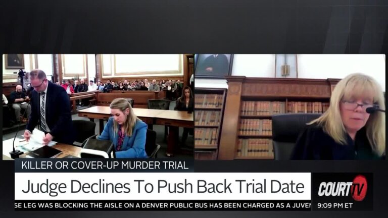 split screen shows judge, karen read prosecutors