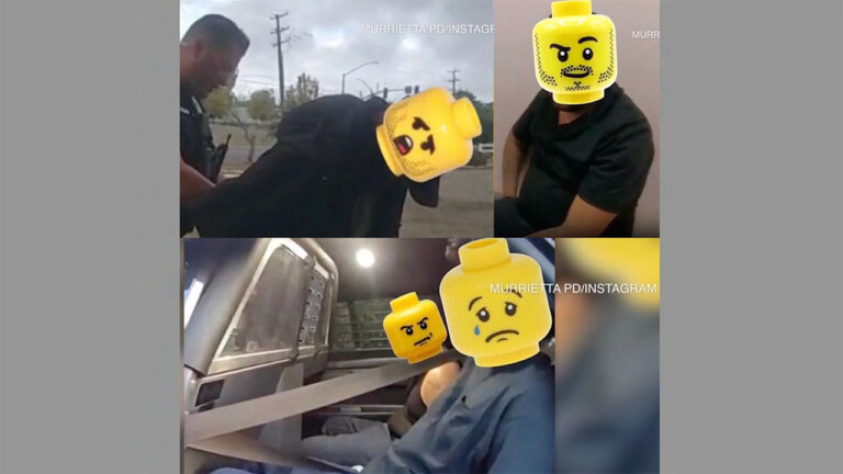 Image where suspects' heads were replaced with Lego heads.