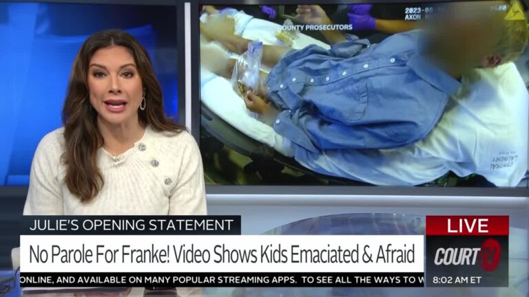 Julie Grant with a photo of Ruby Franke's rescued child on the monitor behind her.