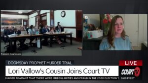 split screen of Lori Vallow Daybell sentencing and Megan Conner