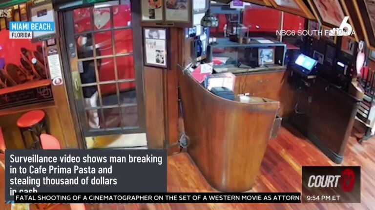 Surveillance footage of a break-in at an Italian restaurant.