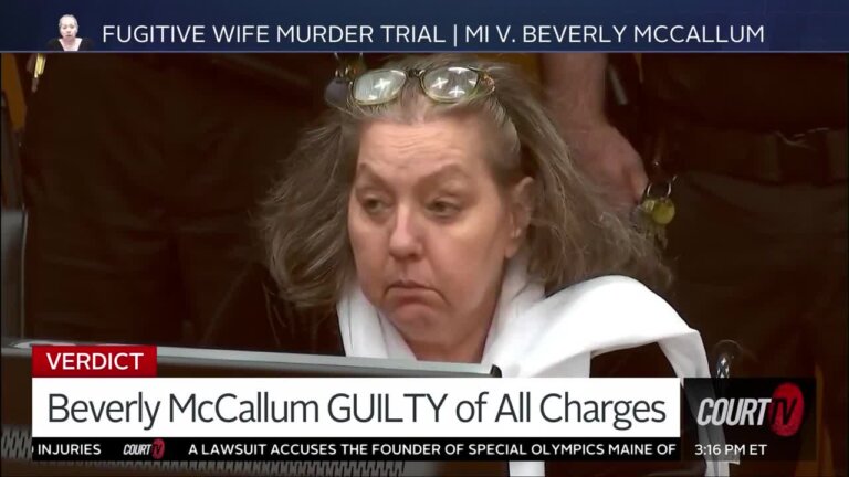 A jury deliberated for a little less than two hours before returning a verdict for Beverly McCallum, who was charged with killing her husband by pushing him down the stairs, beating him with a hammer and suffocating him.