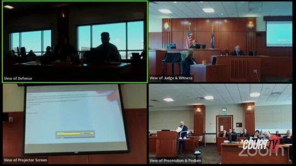 four boxes showing webex feed of court