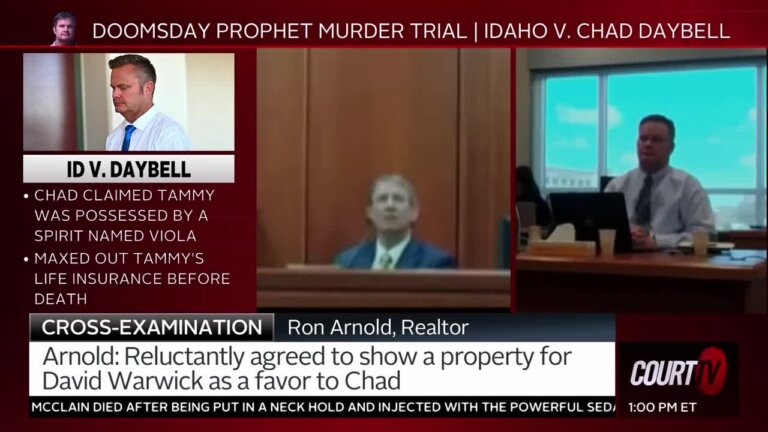 Split screen showing Ron Arnold and Chad Daybell