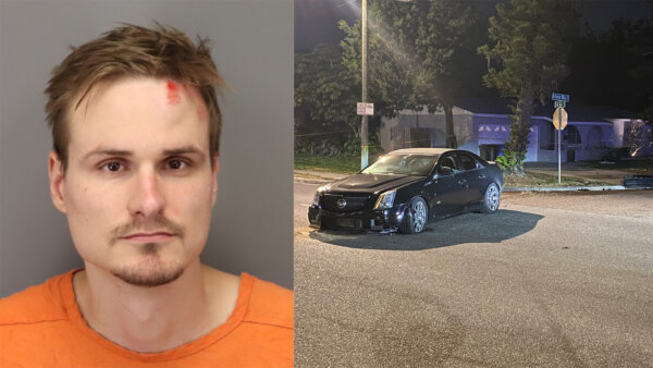 mugshot and image of crashed car