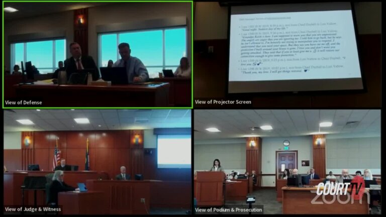 four screens on a zoom call showing a courtroom