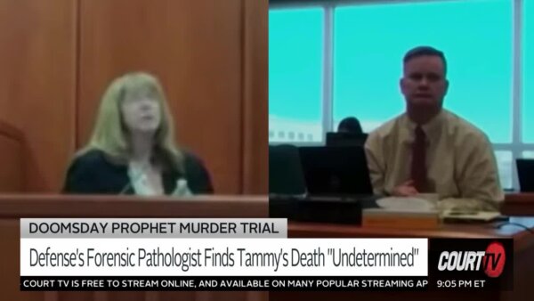 split screen of chad daybell and forensic pathologist