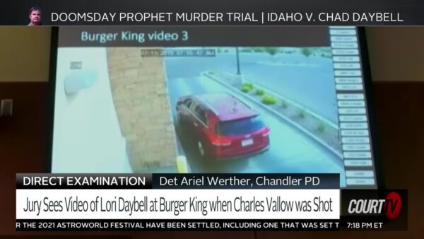 The jury is showed video clips of Lori Vallow Daybell at a Burger King on the same day her brother, Alex Cox, shot and killed her estranged husband, Charles Vallow. Data shows Lori had Charles' phone with her on the day he was shot.
