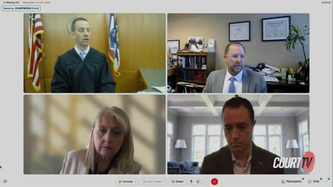 Zoom screen shows judge and attorneys
