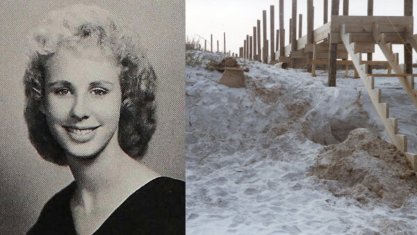 dual image of woman's portrait and beach